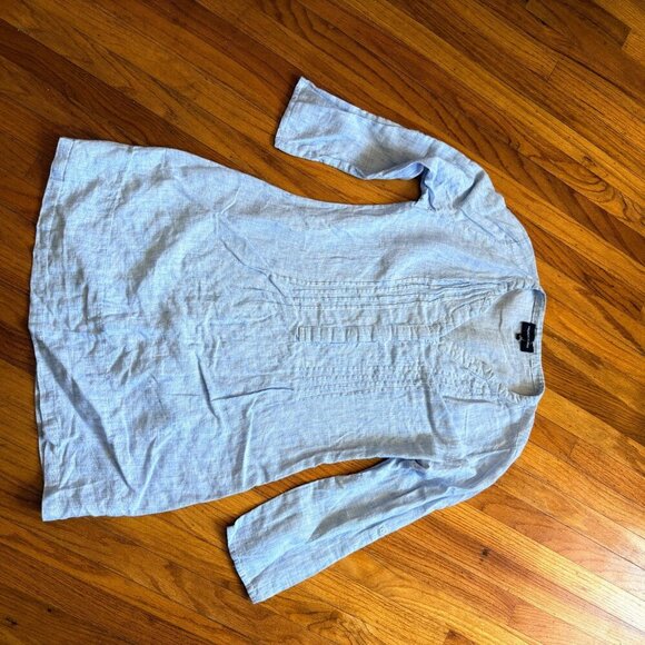 French Curve Linen Tunic Shirt Blue Lightweight Blouse Top - Picture 9 of 13